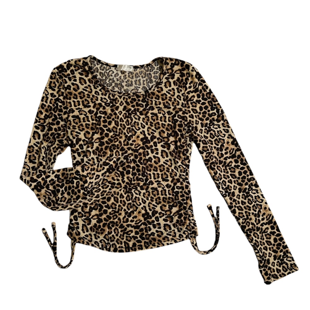 Cheetah Long Sleeve Ruched Sides Side Crop Top Size S